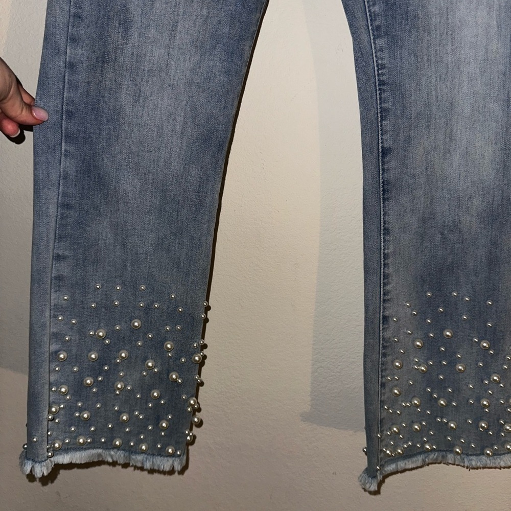 Joseph Ribkoff women’s pearl embellished cropped blue jeans denim contemporary 4 - Picture 4 of 8